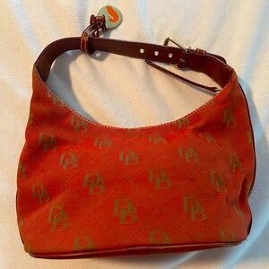 Adorable Dooney & Bourke Mini Monogrammed DB Canvas Oval Tote Leather Trim W COA